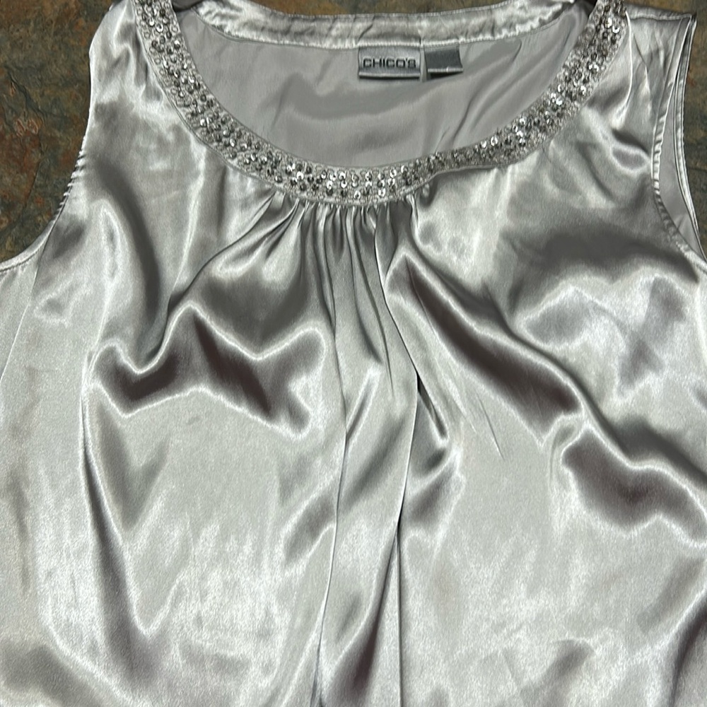 Silver top sleeveless with sequin neckline
